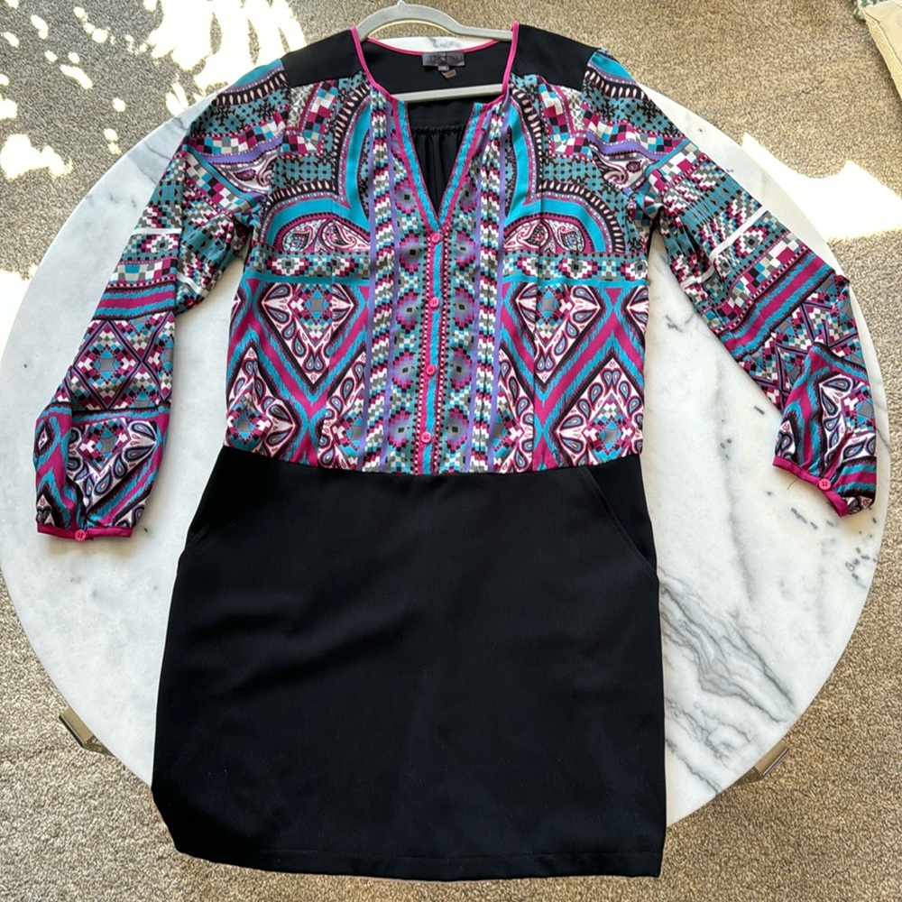 Hale Bob Long Sleeve Drop Waist Mini Dress